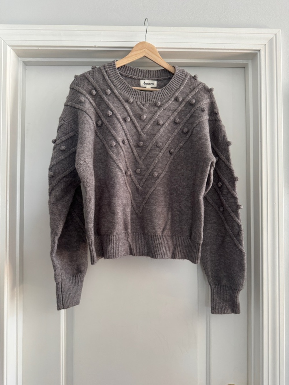 Cozy Pom-Pom Crewneck Sweater in Gray